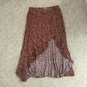 Bohme Asymmetrical Floral Skirt in Brown and Cream